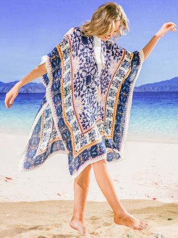 Navy Blue Kimono Beach Cover Up